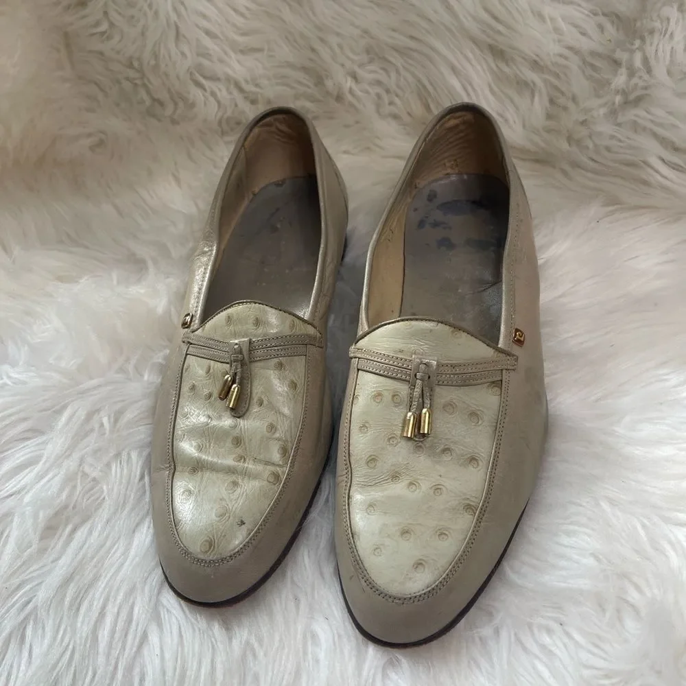 Pierre Cardin leather loafers Gray &light green texture upper tassel accent SZ10